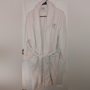 Women's Red Envelope Blush Colored Full Length Robe With Initial R Embroidered